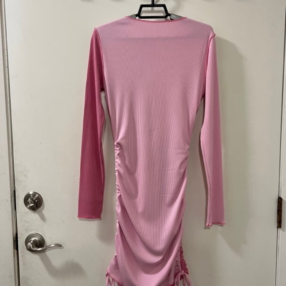 SHEIN Womens Pink Colorblock Ruched LS Bodycon Dress Drawstring Size Medium 6 - Picture 5 of 12